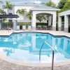 pool with spacious areas and lush landscaping