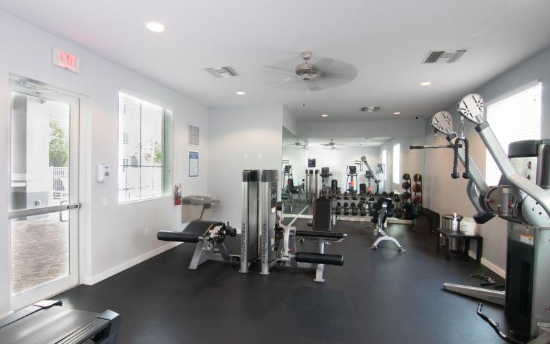 a gym with exercise equipment